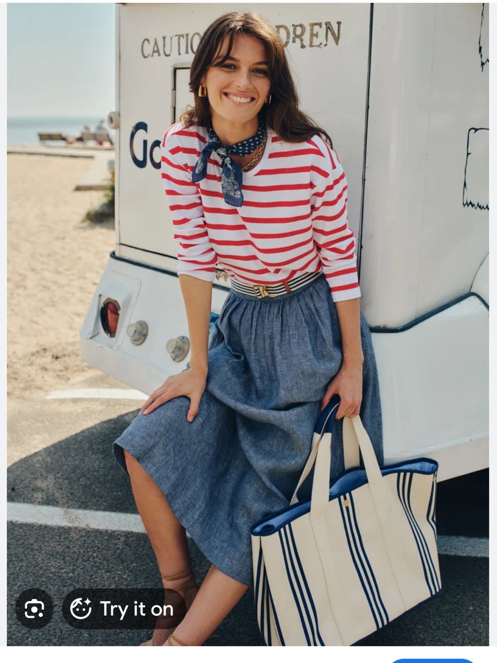 J. McLaughlin Red & White Striped Nico Top